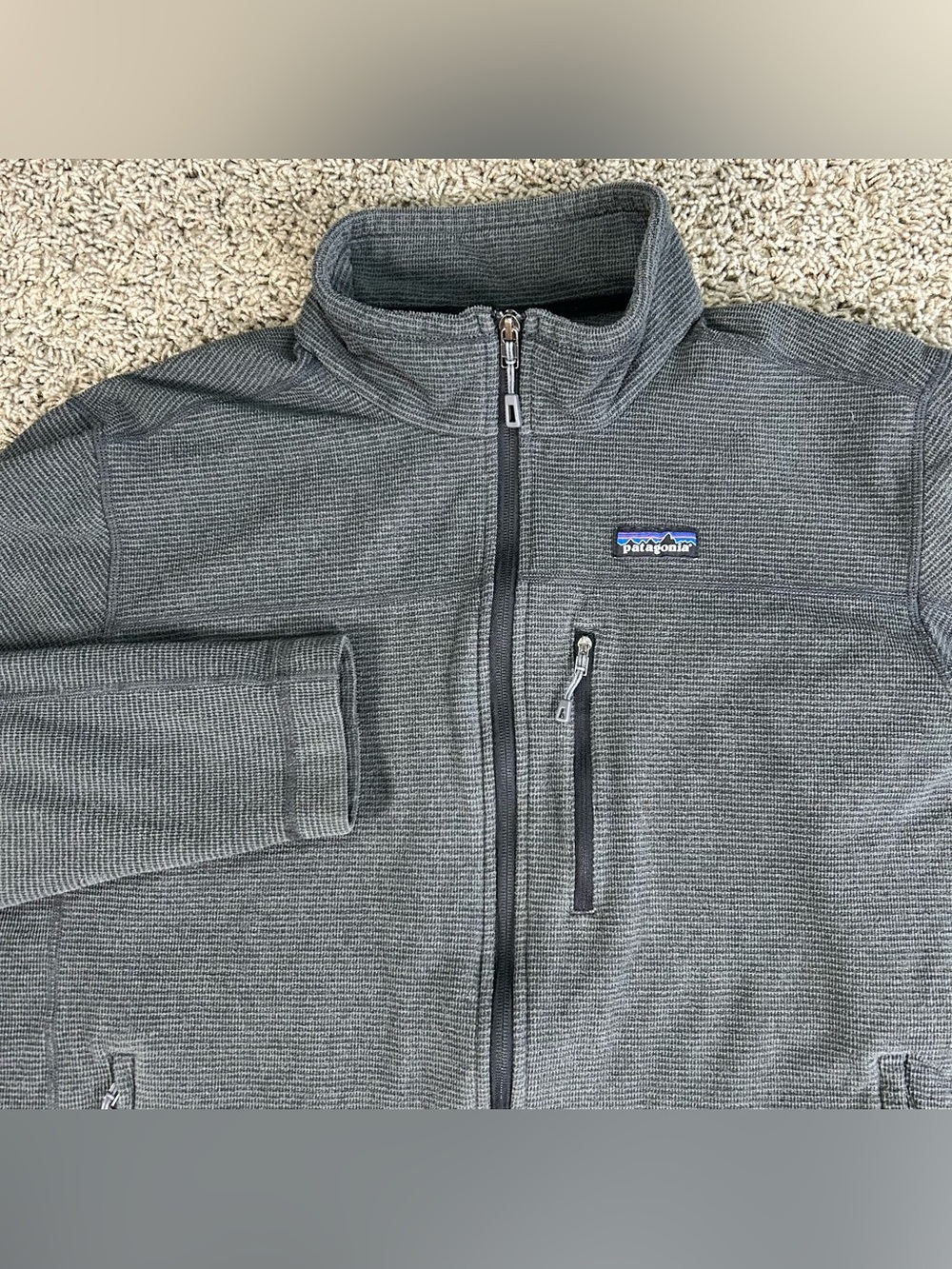 Patagonia Jacket Mens XL Gray Oakes FullZip Textured Grid Fleece Outdoor Sweater